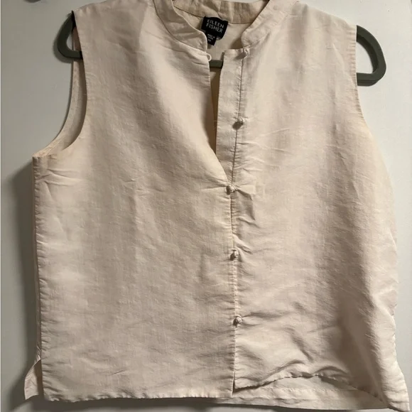 Eileen Fisher Cream 100% Silk Button Front Shell - Picture 1 of 3